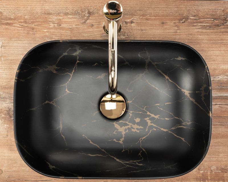 Rea Belinda Marble Matt bordmonteret vask rektangulær sort 46,5 x 33,5 x 13,5 cm 1 stk