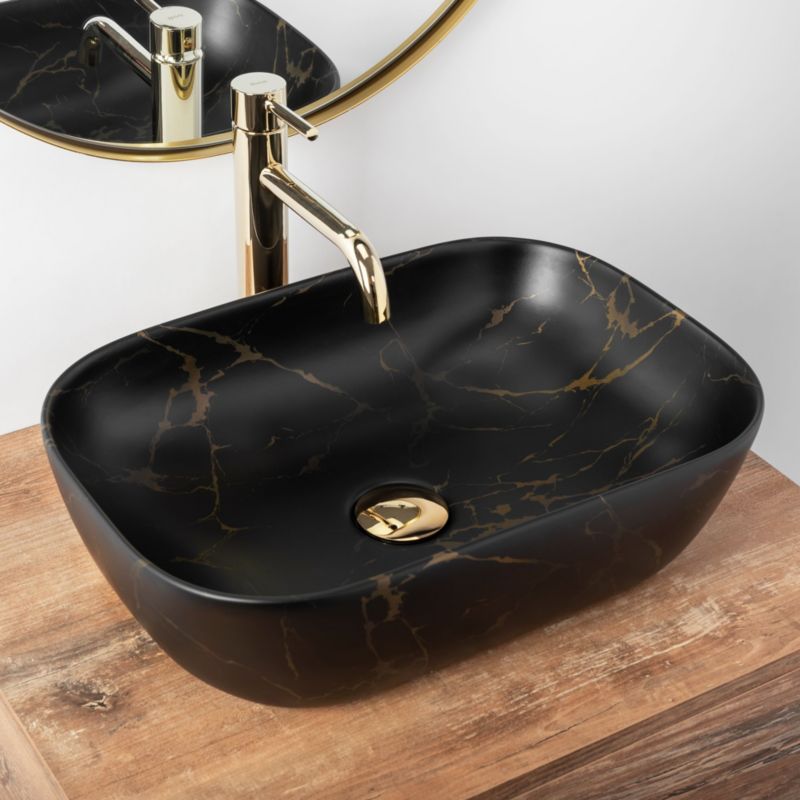 Rea Belinda Marble Matt bordmonteret vask rektangulær sort 46,5 x 33,5 x 13,5 cm 1 stk