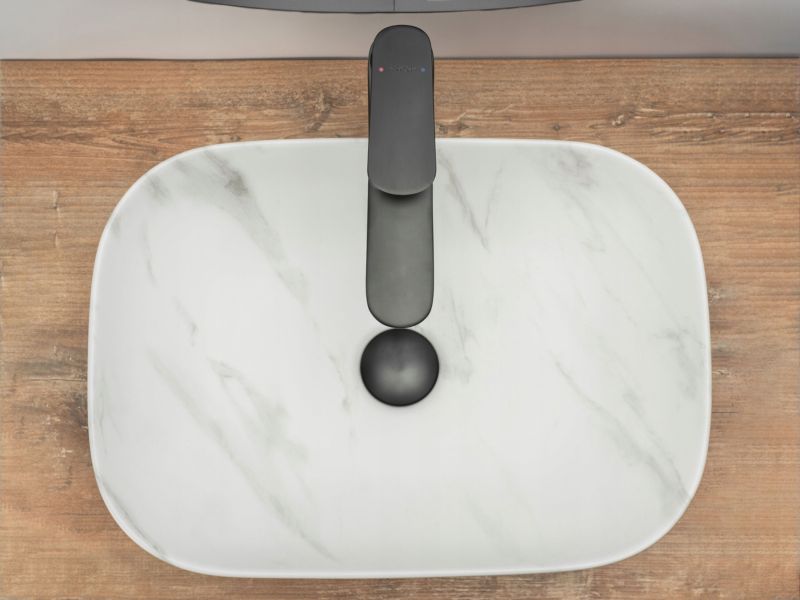 Belinda Marble bordmonteret vask rektangulær hvid 46,5 x 33,5 x 13,5 cm 1 stk