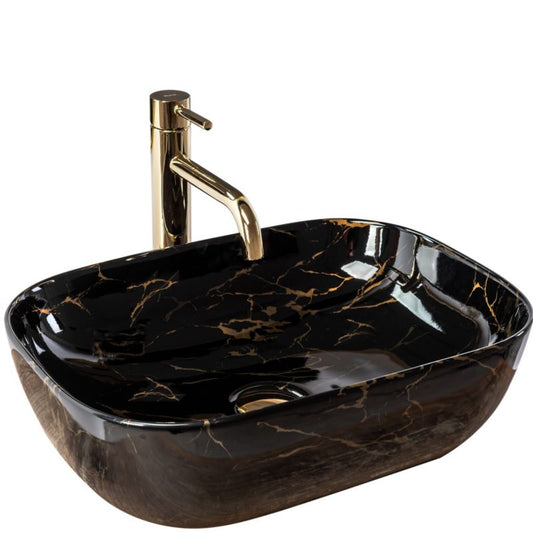 Belinda Marble Shiny bordmonteret vask, rektangulær, sort, 46,5 x 33,5 x 13,5 cm, 1 stk