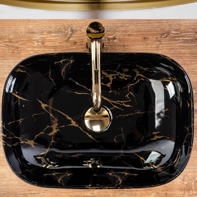 Belinda Marble Shiny bordmonteret vask, rektangulær, sort, 46,5 x 33,5 x 13,5 cm, 1 stk