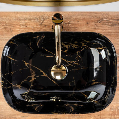 Belinda Marble Shiny bordmonteret vask, rektangulær, sort, 46,5 x 33,5 x 13,5 cm, 1 stk