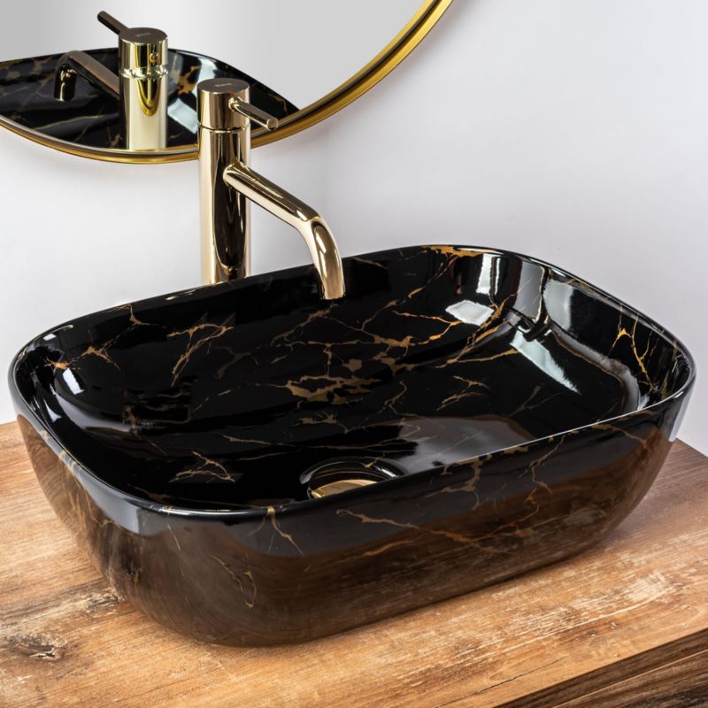 Belinda Marble Shiny bordmonteret vask, rektangulær, sort, 46,5 x 33,5 x 13,5 cm, 1 stk