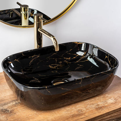 Belinda Marble Shiny bordmonteret vask, rektangulær, sort, 46,5 x 33,5 x 13,5 cm, 1 stk