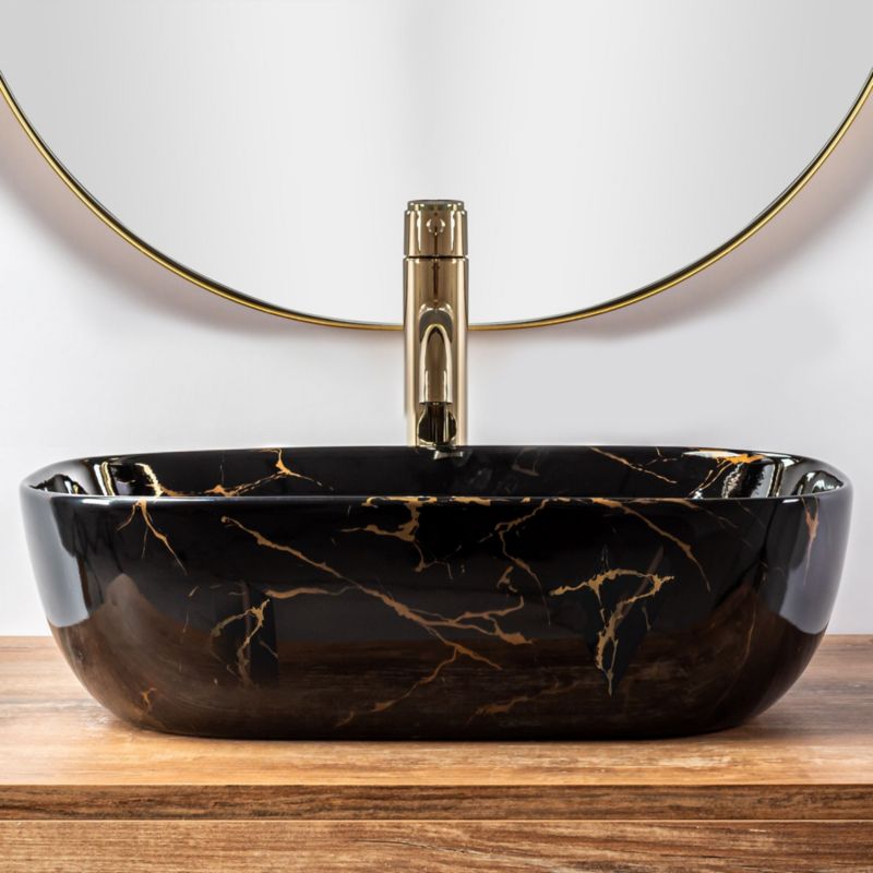 Belinda Marble Shiny bordmonteret vask, rektangulær, sort, 46,5 x 33,5 x 13,5 cm, 1 stk