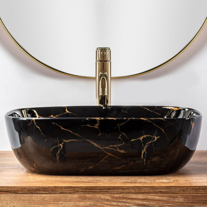 Belinda Marble Shiny bordmonteret vask, rektangulær, sort, 46,5 x 33,5 x 13,5 cm, 1 stk