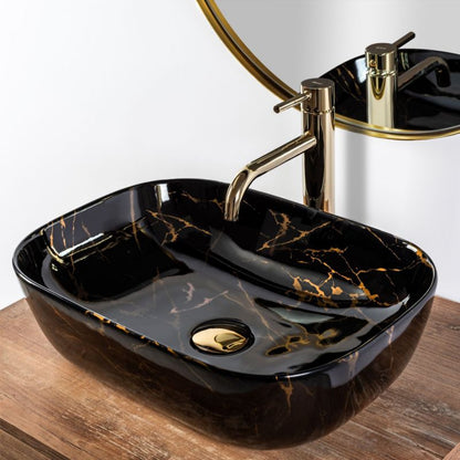 Umywalka Nablatowa Rea Belinda Marble Shiny Prostokątny Czarny 46,5X33,5X13,5Cm 1 Szt