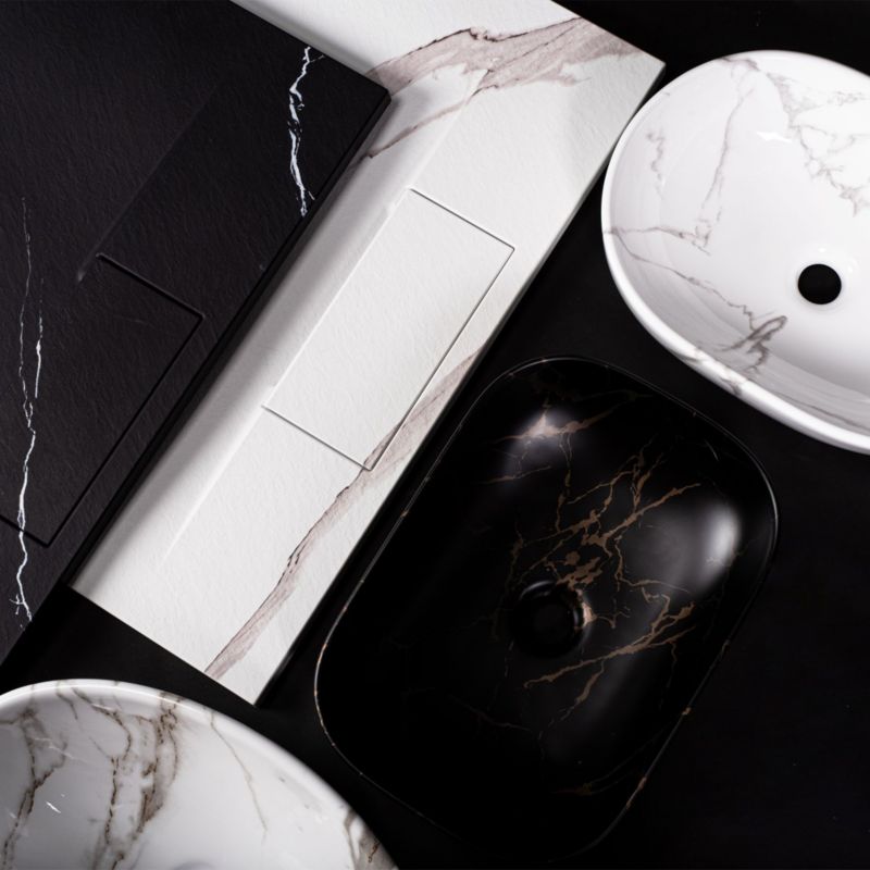 Belinda Marble Shiny bordmonteret vask, rektangulær, sort, 46,5 x 33,5 x 13,5 cm, 1 stk