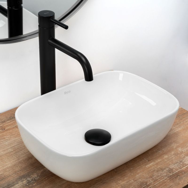 Belinda Mini rektangulær bordmonteret vask i hvid 36 x 25 x 11,5 cm, 1 stk