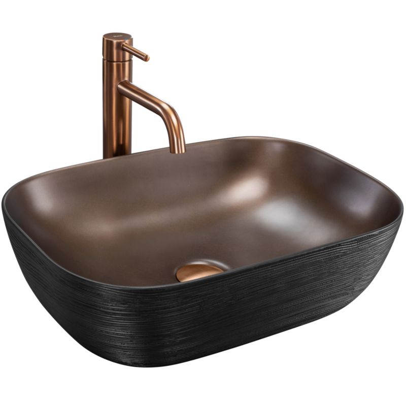 Rea Belinda oval bordmonteret vask i børstet kobber 46,5 x 33 x 13,5 cm, 1 stk