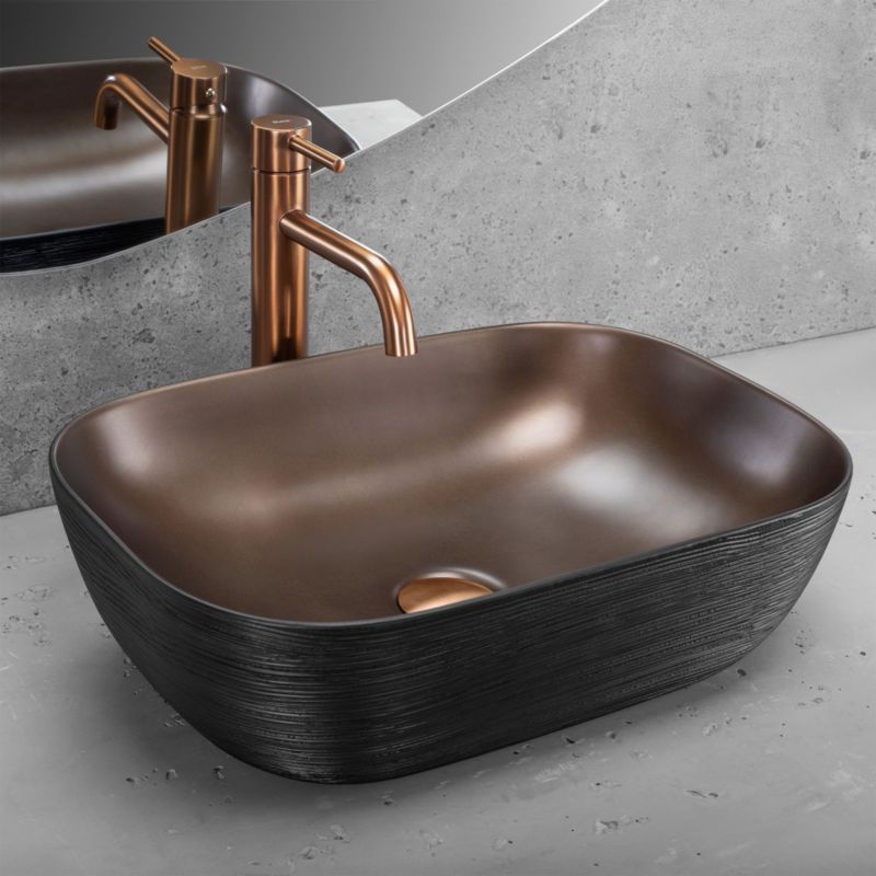 Rea Belinda oval bordmonteret vask i børstet kobber 46,5 x 33 x 13,5 cm, 1 stk