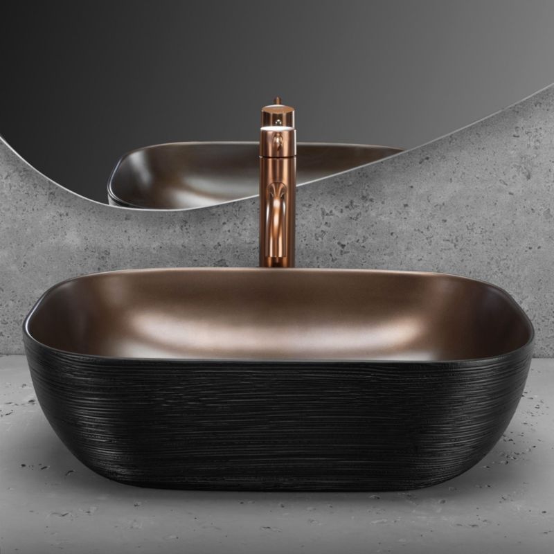 Rea Belinda oval bordmonteret vask i børstet kobber 46,5 x 33 x 13,5 cm, 1 stk