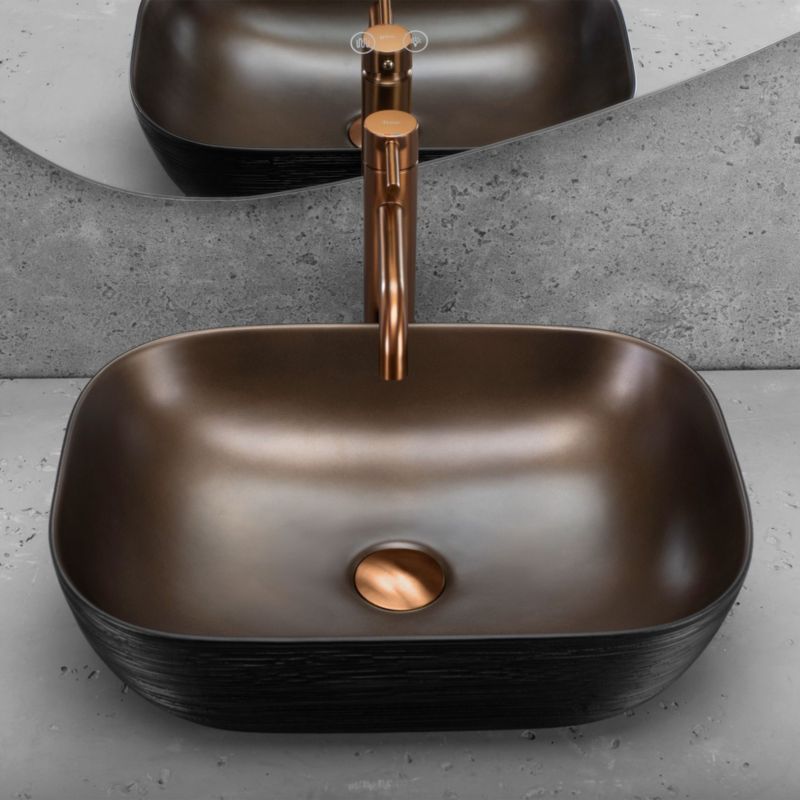 Rea Belinda oval bordmonteret vask i børstet kobber 46,5 x 33 x 13,5 cm, 1 stk
