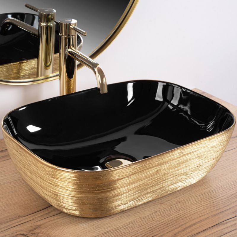 Rea Belinda rektangulær bordmonteret vask i sort og guld 46,5 x 33,5 x 13,5 cm, 1 stk