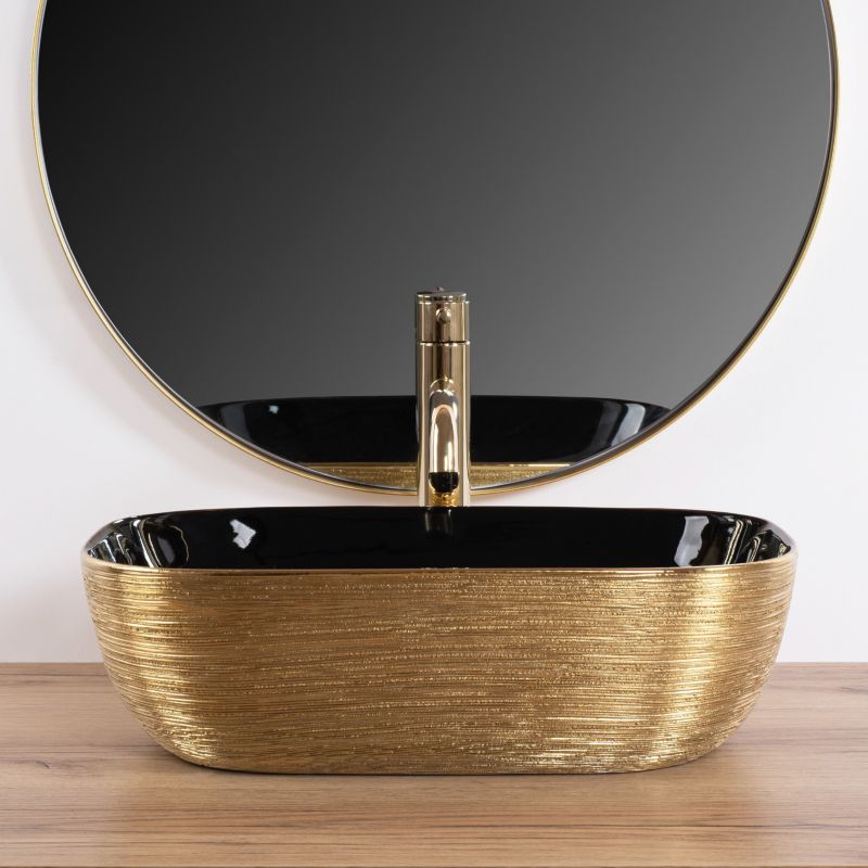 Rea Belinda rektangulær bordmonteret vask i sort og guld 46,5 x 33,5 x 13,5 cm, 1 stk
