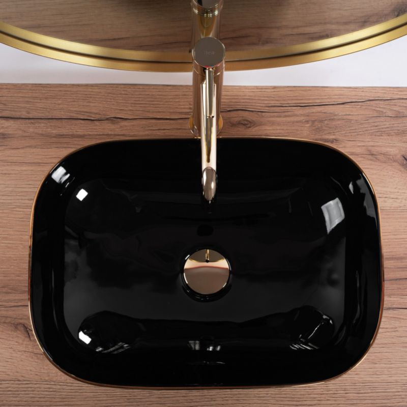 Rea Belinda rektangulær bordmonteret vask i sort og guld 46,5 x 33,5 x 13,5 cm, 1 stk
