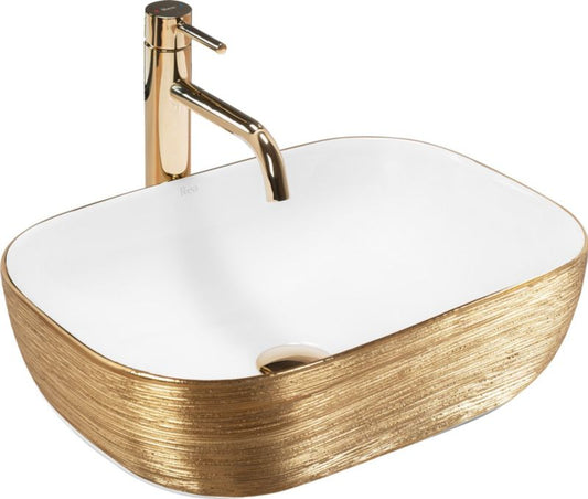 Rea Belinda rektangulær bordmonteret vask hvid-guld 46,5 x 33,5 x 13,5 cm 1 stk