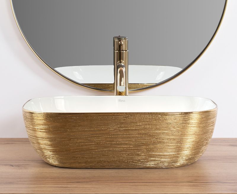 Rea Belinda rektangulær bordmonteret vask hvid-guld 46,5 x 33,5 x 13,5 cm 1 stk