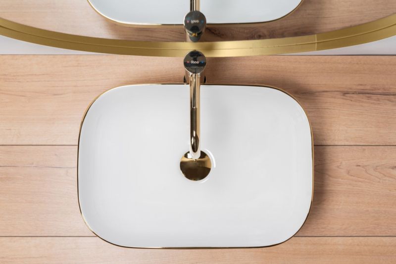 Rea Belinda rektangulær bordmonteret vask hvid-guld 46,5 x 33,5 x 13,5 cm 1 stk