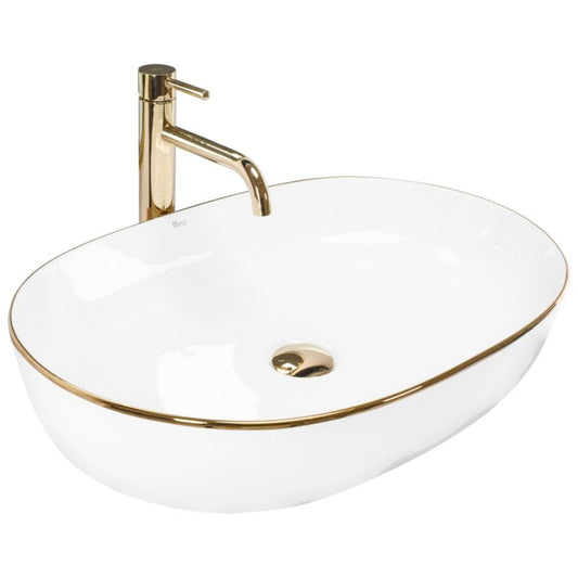 Rea Cleo 61 Oval bordmonteret vask hvid-guld 60,5 x 41 x 14 cm 1 stk