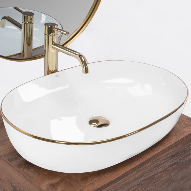 Rea Cleo 61 Oval bordmonteret vask hvid-guld 60,5 x 41 x 14 cm 1 stk