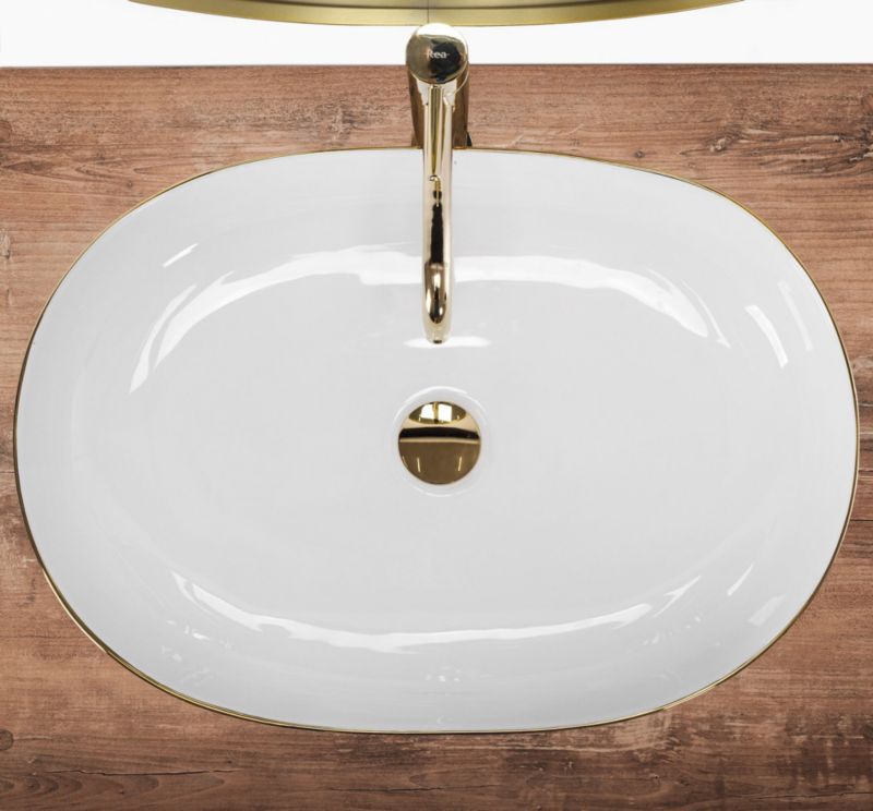 Rea Cleo 61 Oval bordmonteret vask hvid-guld 60,5 x 41 x 14 cm 1 stk