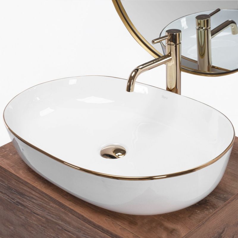 Rea Cleo 61 Oval bordmonteret vask hvid-guld 60,5 x 41 x 14 cm 1 stk