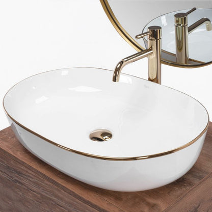 Rea Cleo 61 Oval bordmonteret vask hvid-guld 60,5 x 41 x 14 cm 1 stk