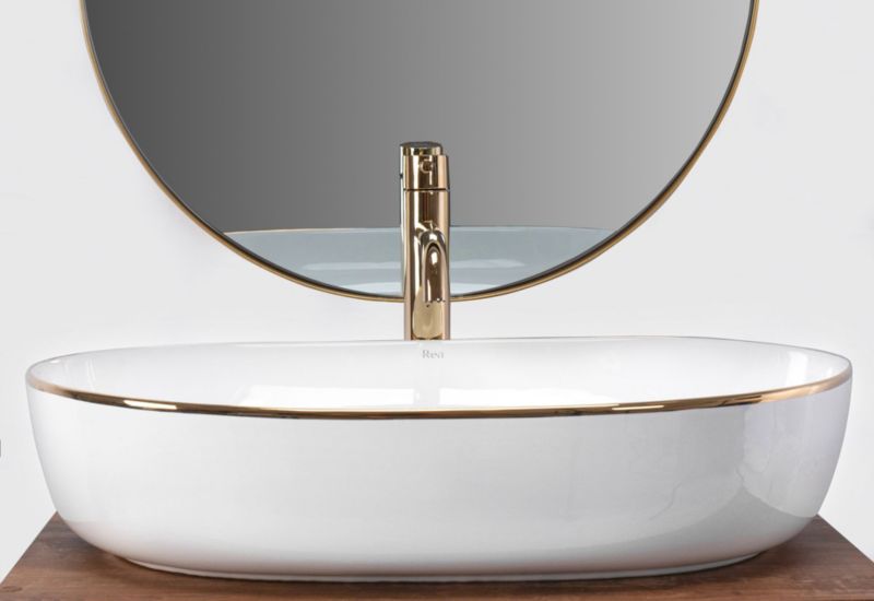 Rea Cleo 61 Oval bordmonteret vask hvid-guld 60,5 x 41 x 14 cm 1 stk