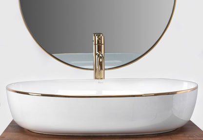 Rea Cleo 61 Oval bordmonteret vask hvid-guld 60,5 x 41 x 14 cm 1 stk