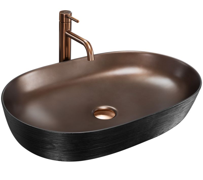 Bordmonteret vask Rea Cleo 61 oval i børstet kobber-sort 60,5 x 45 x 10 cm, 1 stk