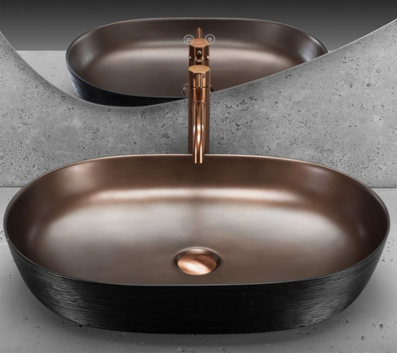 Bordmonteret vask Rea Cleo 61 oval i børstet kobber-sort 60,5 x 45 x 10 cm, 1 stk