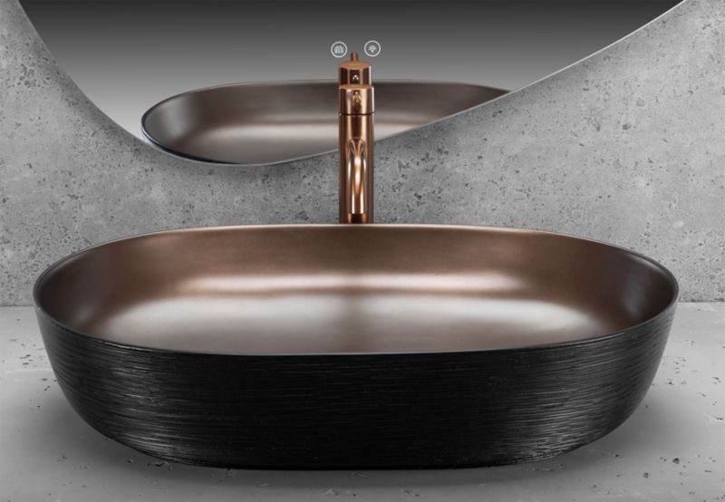 Bordmonteret vask Rea Cleo 61 oval i børstet kobber-sort 60,5 x 45 x 10 cm, 1 stk