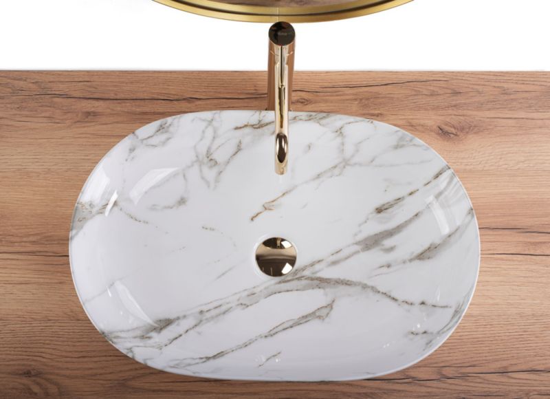 Umywalka Nablatowa Rea Cleo 61 Shiny Aiax Owalna Biały 60,5X41X14Cm 1 Szt