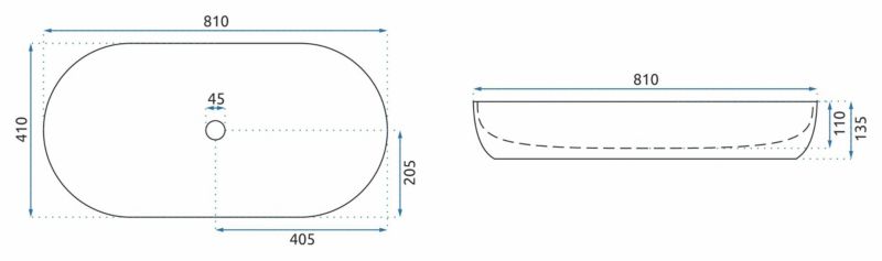 Bordmonteret vask Rea Cleo 81 Shiny Aiax oval hvid 81 x 41 x 13,5 cm 1 stk