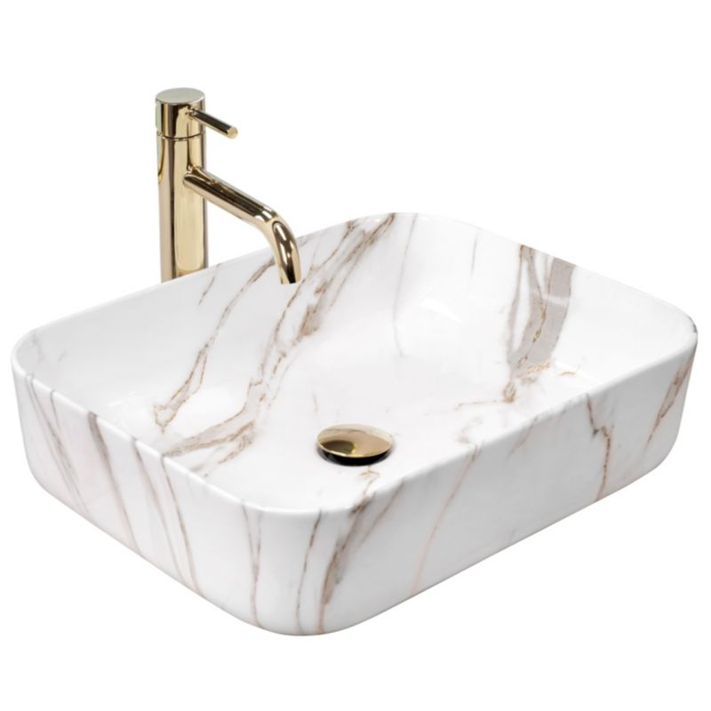 Bordmonteret vask Rea Demi Shiny Aiax rektangulær hvid 51 x 39 x 13,5 cm 1 stk