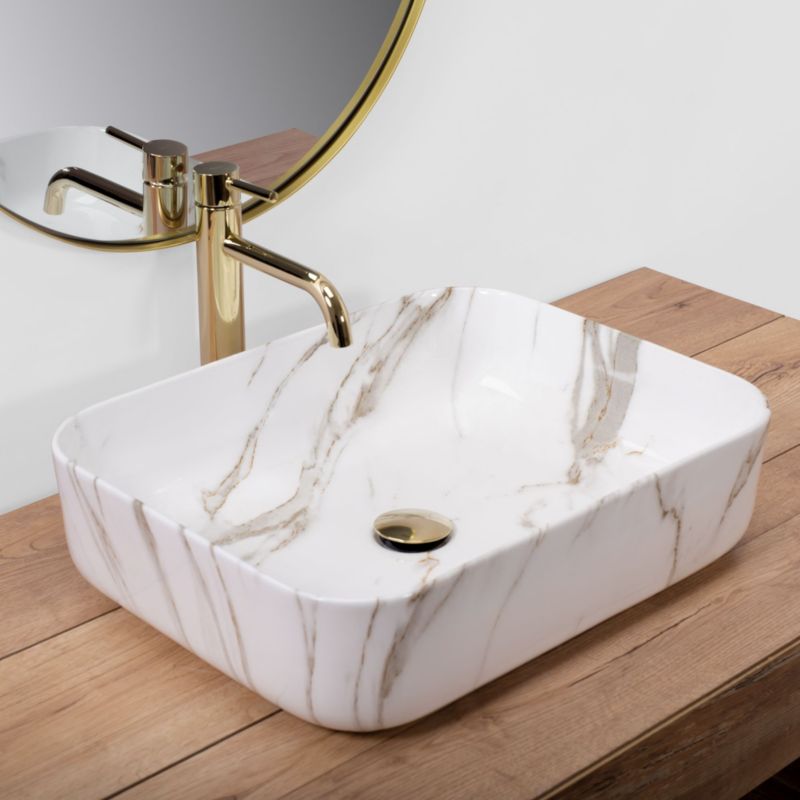 Bordmonteret vask Rea Demi Shiny Aiax rektangulær hvid 51 x 39 x 13,5 cm 1 stk