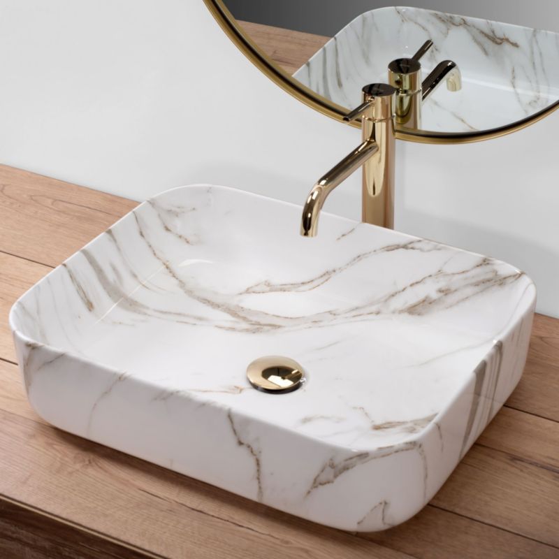 Bordmonteret vask Rea Demi Shiny Aiax rektangulær hvid 51 x 39 x 13,5 cm 1 stk