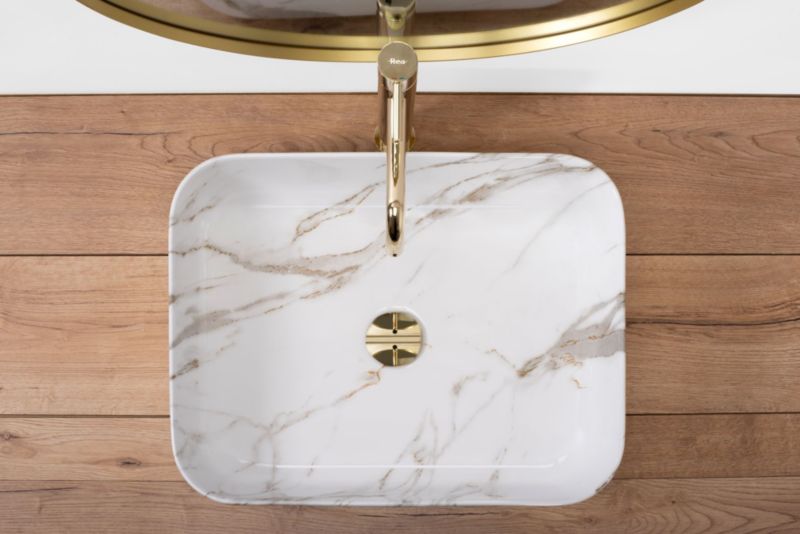 Bordmonteret vask Rea Demi Shiny Aiax rektangulær hvid 51 x 39 x 13,5 cm 1 stk