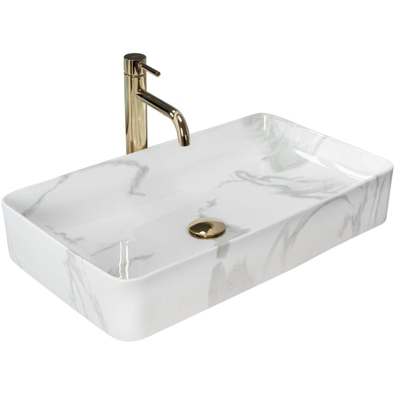 Rea Denis Marmo Shiny rektangulær bordmonteret vask hvid 61,5 x 35 x 11 cm 1 stk