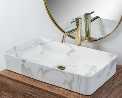 Rea Denis Marmo Shiny rektangulær bordmonteret vask hvid 61,5 x 35 x 11 cm 1 stk