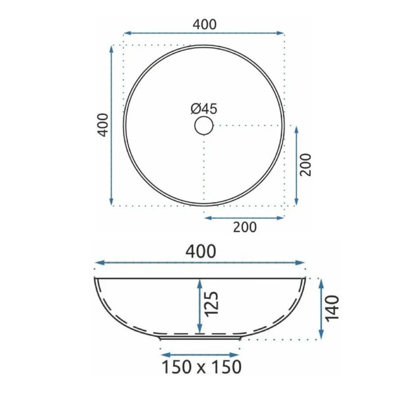 Rea Etno rund bordmonteret vask hvid sort 40 x 40 x 11,5 cm 1 stk