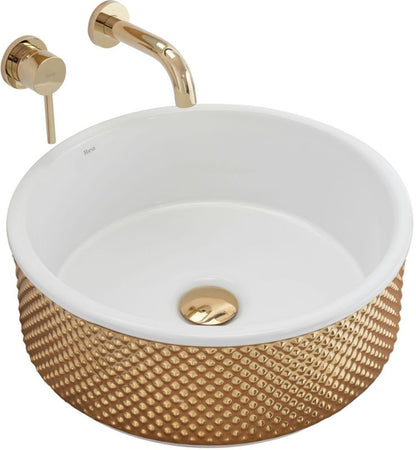 Rea Helen rund bordmonteret vask hvid-guld 42 x 42 x 16 cm 1 stk
