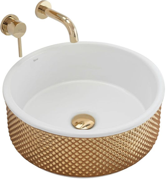 Rea Helen rund bordmonteret vask hvid-guld 42 x 42 x 16 cm 1 stk
