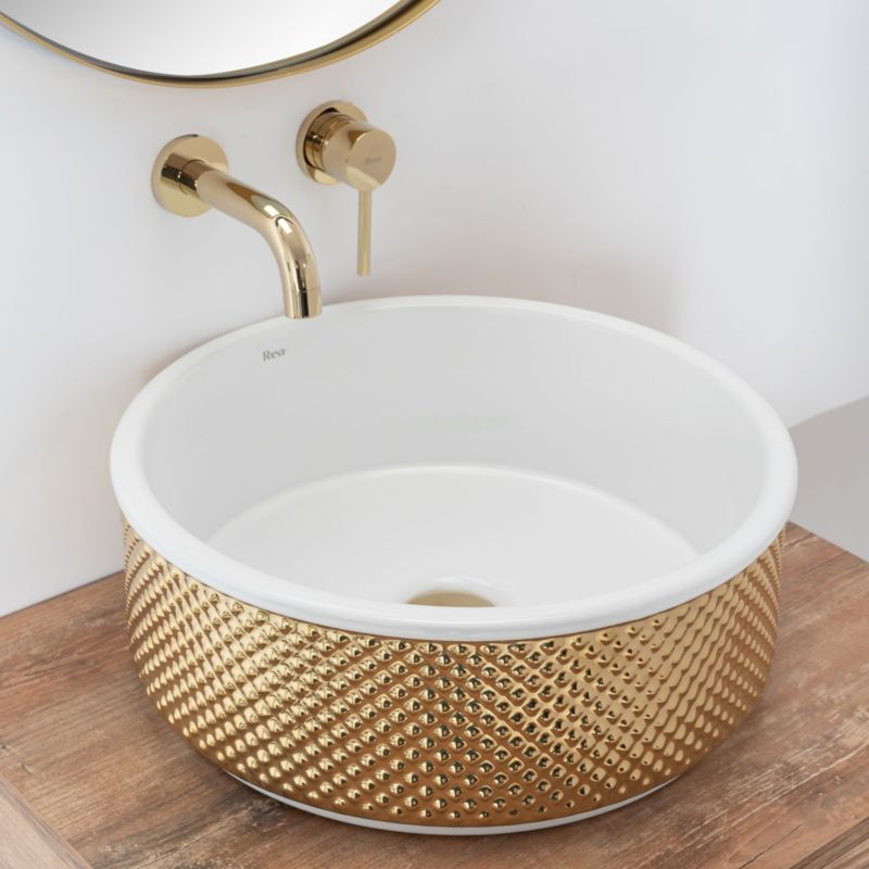 Rea Helen rund bordmonteret vask hvid-guld 42 x 42 x 16 cm 1 stk
