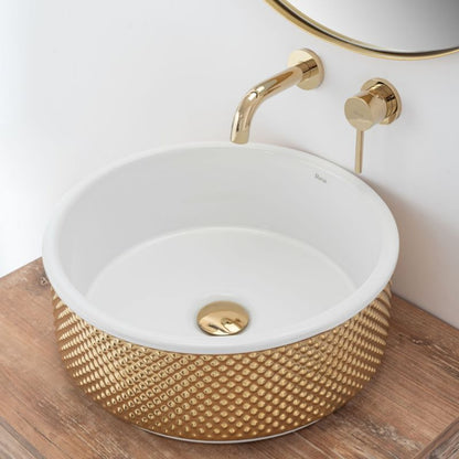 Rea Helen rund bordmonteret vask hvid-guld 42 x 42 x 16 cm 1 stk