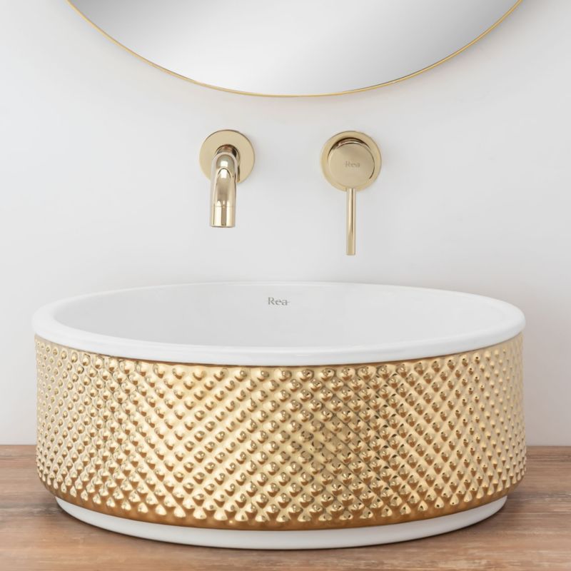 Rea Helen rund bordmonteret vask hvid-guld 42 x 42 x 16 cm 1 stk