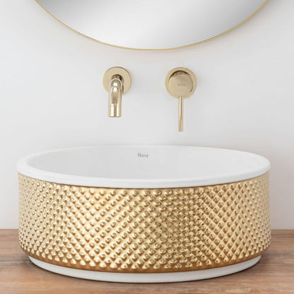 Rea Helen rund bordmonteret vask hvid-guld 42 x 42 x 16 cm 1 stk