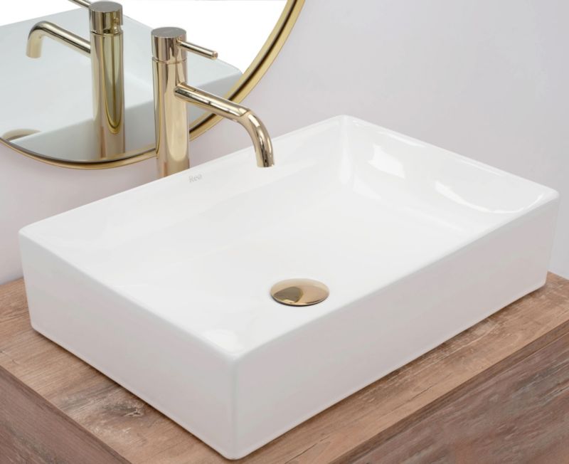 Rea Inga rektangulær bordmonteret vask i hvid 51 x 34,5 x 12 cm, 1 stk