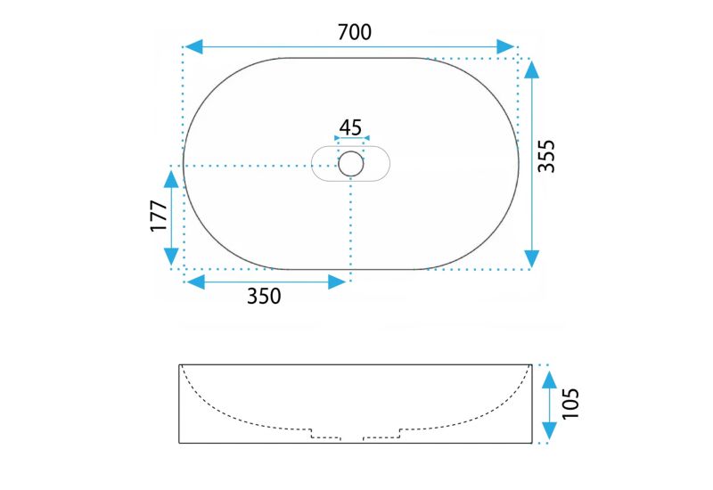 Rea Iris oval bordmonteret vask grå 70 x 35,5 x 10,5 cm 1 stk
